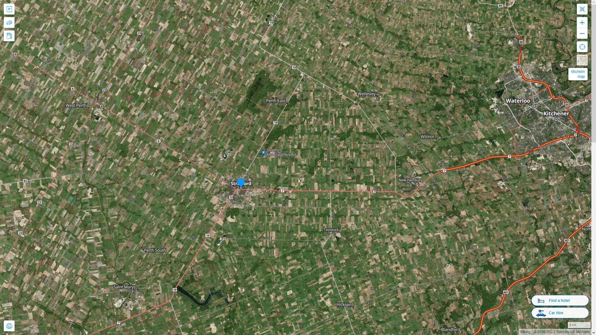 Stratford Canada Autoroute et carte routiere avec vue satellite